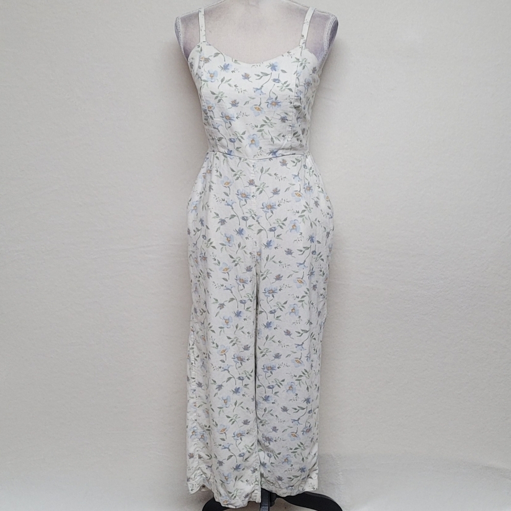 Lot Jumpsuits Derek Heart Blue Tropical Tie-Waist Old Navy Floral Linen S-M - Picture 9 of 16